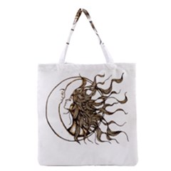 Psychedelic Art Drawing Sun And Moon Head Fictional Character Grocery Tote Bag by Sarkoni