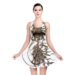 Psychedelic Art Drawing Sun And Moon Head Fictional Character Reversible Skater Dress by Sarkoni