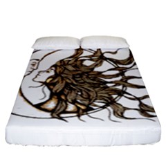 Psychedelic Art Drawing Sun And Moon Head Fictional Character Fitted Sheet (king Size) by Sarkoni