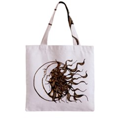 Psychedelic Art Drawing Sun And Moon Head Fictional Character Zipper Grocery Tote Bag by Sarkoni