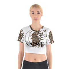 Psychedelic Art Drawing Sun And Moon Head Fictional Character Cotton Crop Top by Sarkoni