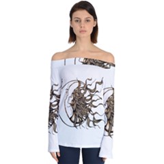 Psychedelic Art Drawing Sun And Moon Head Fictional Character Off Shoulder Long Sleeve Top by Sarkoni