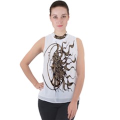 Psychedelic Art Drawing Sun And Moon Head Fictional Character Mock Neck Chiffon Sleeveless Top by Sarkoni