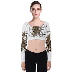 Psychedelic Art Drawing Sun And Moon Head Fictional Character Velvet Long Sleeve Crop Top by Sarkoni