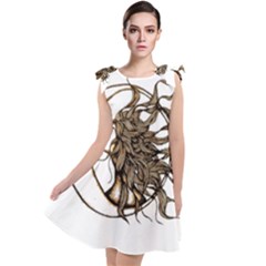 Psychedelic Art Drawing Sun And Moon Head Fictional Character Tie Up Tunic Dress by Sarkoni