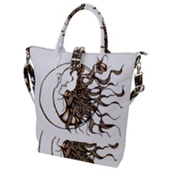 Psychedelic Art Drawing Sun And Moon Head Fictional Character Buckle Top Tote Bag by Sarkoni