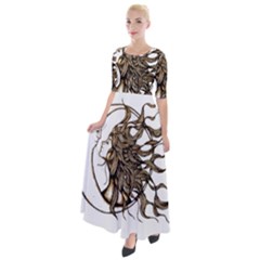 Psychedelic Art Drawing Sun And Moon Head Fictional Character Half Sleeves Maxi Dress by Sarkoni