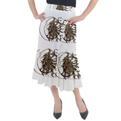 Psychedelic Art Drawing Sun And Moon Head Fictional Character Midi Mermaid Skirt by Sarkoni