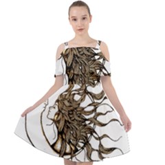 Psychedelic Art Drawing Sun And Moon Head Fictional Character Cut Out Shoulders Chiffon Dress by Sarkoni