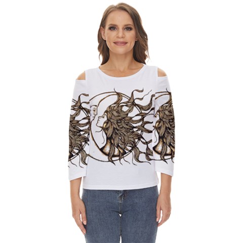 Psychedelic Art Drawing Sun And Moon Head Fictional Character Cut Out Wide Sleeve Top by Sarkoni