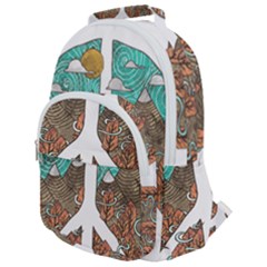 Psychedelic Art Painting Peace Drawing Landscape Art Peaceful Rounded Multi Pocket Backpack by Sarkoni