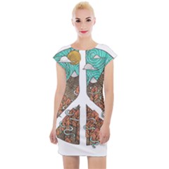 Psychedelic Art Painting Peace Drawing Landscape Art Peaceful Cap Sleeve Bodycon Dress by Sarkoni