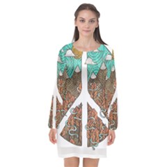 Psychedelic Art Painting Peace Drawing Landscape Art Peaceful Long Sleeve Chiffon Shift Dress 