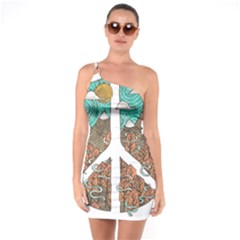 Psychedelic Art Painting Peace Drawing Landscape Art Peaceful One Shoulder Ring Trim Bodycon Dress by Sarkoni