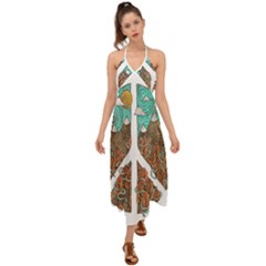 Psychedelic Art Painting Peace Drawing Landscape Art Peaceful Halter Tie Back Dress  by Sarkoni