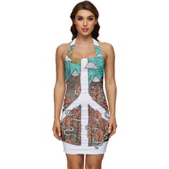 Psychedelic Art Painting Peace Drawing Landscape Art Peaceful Sleeveless Wide Square Neckline Ruched Bodycon Dress by Sarkoni