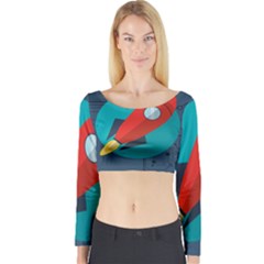 Rocket With Science Related Icons Image Long Sleeve Crop Top