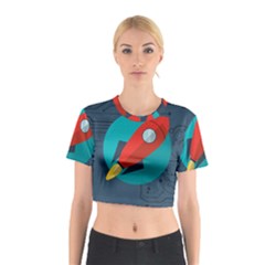 Rocket With Science Related Icons Image Cotton Crop Top