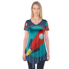 Rocket With Science Related Icons Image Short Sleeve Tunic 