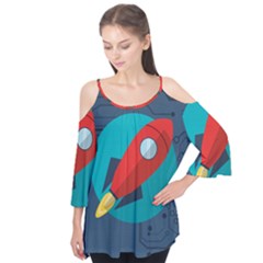 Rocket With Science Related Icons Image Flutter Sleeve T-shirt 