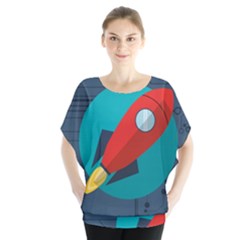 Rocket With Science Related Icons Image Batwing Chiffon Blouse