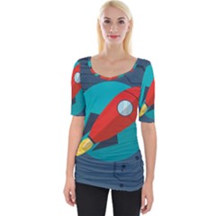 Rocket With Science Related Icons Image Wide Neckline T-Shirt