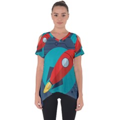 Rocket With Science Related Icons Image Cut Out Side Drop T-Shirt