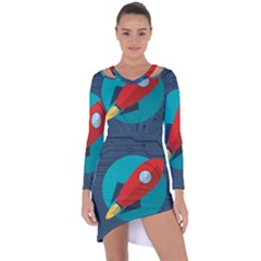 Rocket With Science Related Icons Image Asymmetric Cut-Out Shift Dress