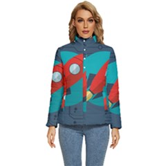 Rocket With Science Related Icons Image Women s Puffer Bubble Jacket Coat