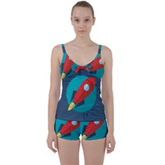 Rocket With Science Related Icons Image Tie Front Two Piece Tankini