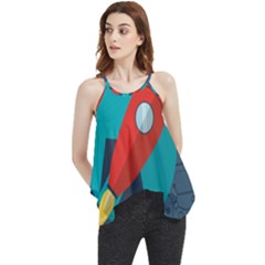 Rocket With Science Related Icons Image Flowy Camisole Tank Top