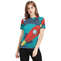 Rocket With Science Related Icons Image Women s Short Sleeve Rash Guard