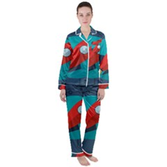 Rocket With Science Related Icons Image Women s Long Sleeve Satin Pajamas Set	