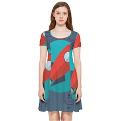 Rocket With Science Related Icons Image Inside Out Cap Sleeve Dress