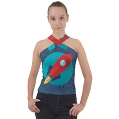 Rocket With Science Related Icons Image Cross Neck Velour Top