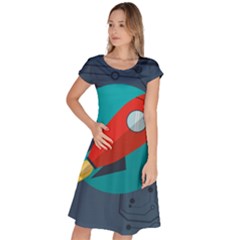 Rocket With Science Related Icons Image Classic Short Sleeve Dress