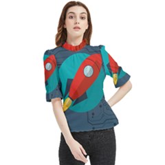 Rocket With Science Related Icons Image Frill Neck Blouse