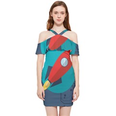 Rocket With Science Related Icons Image Shoulder Frill Bodycon Summer Dress