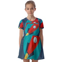 Rocket With Science Related Icons Image Kids  Short Sleeve Pinafore Style Dress