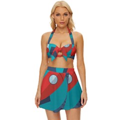 Rocket With Science Related Icons Image Vintage Style Bikini Top and Skirt Set 