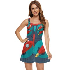 Rocket With Science Related Icons Image Ruffle Edge Bra Cup Chiffon Mini Dress