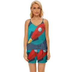 Rocket With Science Related Icons Image V-Neck Satin Pajamas Set