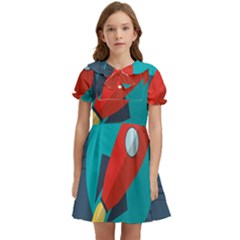 Rocket With Science Related Icons Image Kids  Bow Tie Puff Sleeve Dress