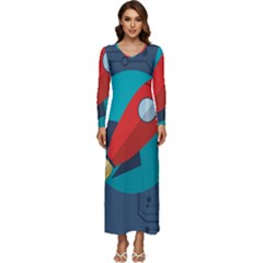 Rocket With Science Related Icons Image Long Sleeve Longline Maxi Dress