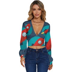 Rocket With Science Related Icons Image Long Sleeve Deep-V Velour Top