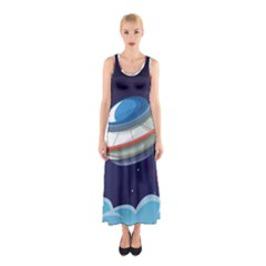 Ufo Alien Spaceship Galaxy Sleeveless Maxi Dress by Bedest