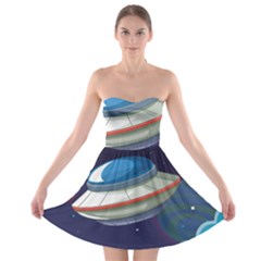 Ufo Alien Spaceship Galaxy Strapless Bra Top Dress by Bedest