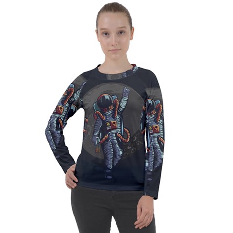 Illustration Drunk Astronaut Women s Long Sleeve Raglan T-shirt by Bedest