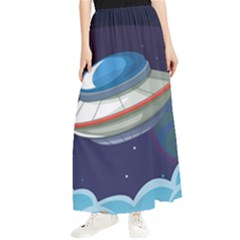 Ufo Alien Spaceship Galaxy Maxi Chiffon Skirt by Bedest