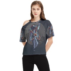 Illustration Drunk Astronaut One Shoulder Cut Out T-shirt by Bedest